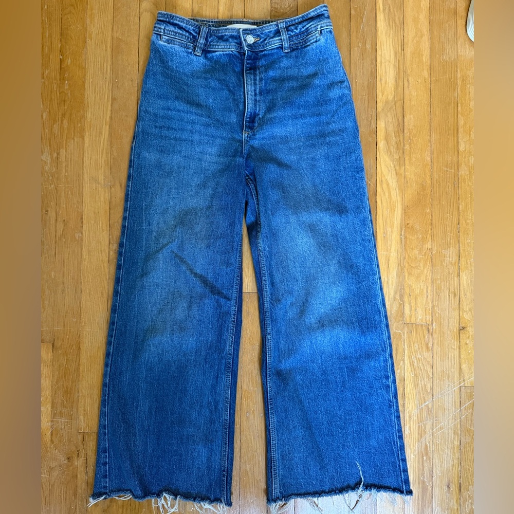 Mango Blue Flare Wide Leg Jeans